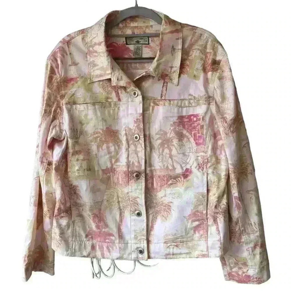 Caribbean Joe Jackets & Blazers - Caribbean Joe Women's Floral Jacket L Multicolor Button Casual Spring